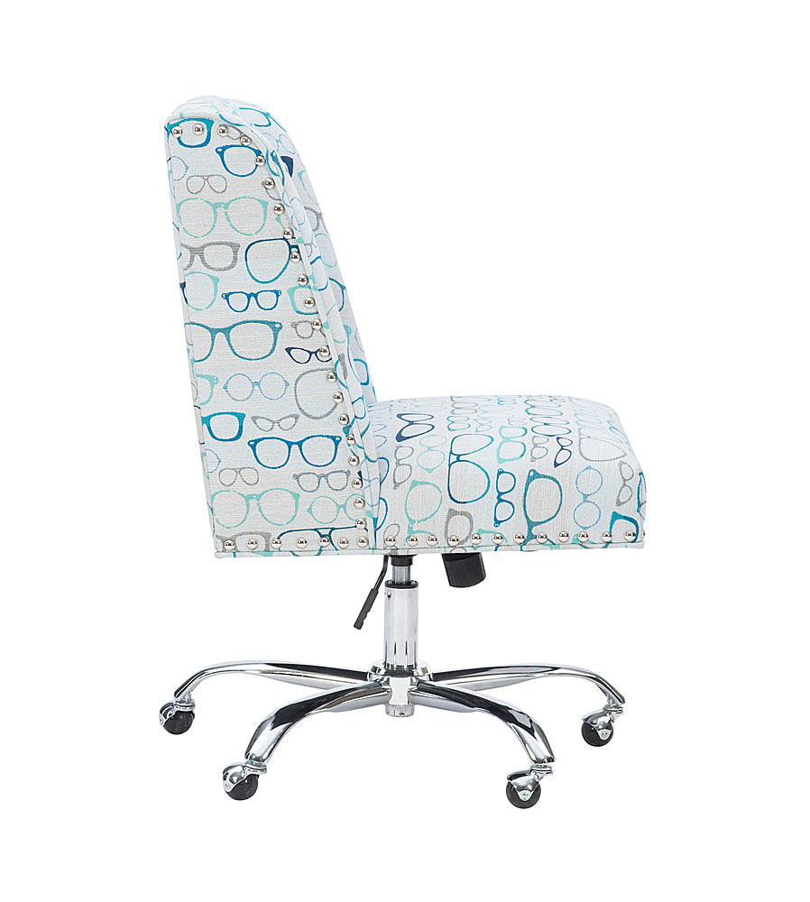 Linon Home Décor - Donora Glasses Print Fabric Adjustable Office Chair With Chrome Base - Blue_2