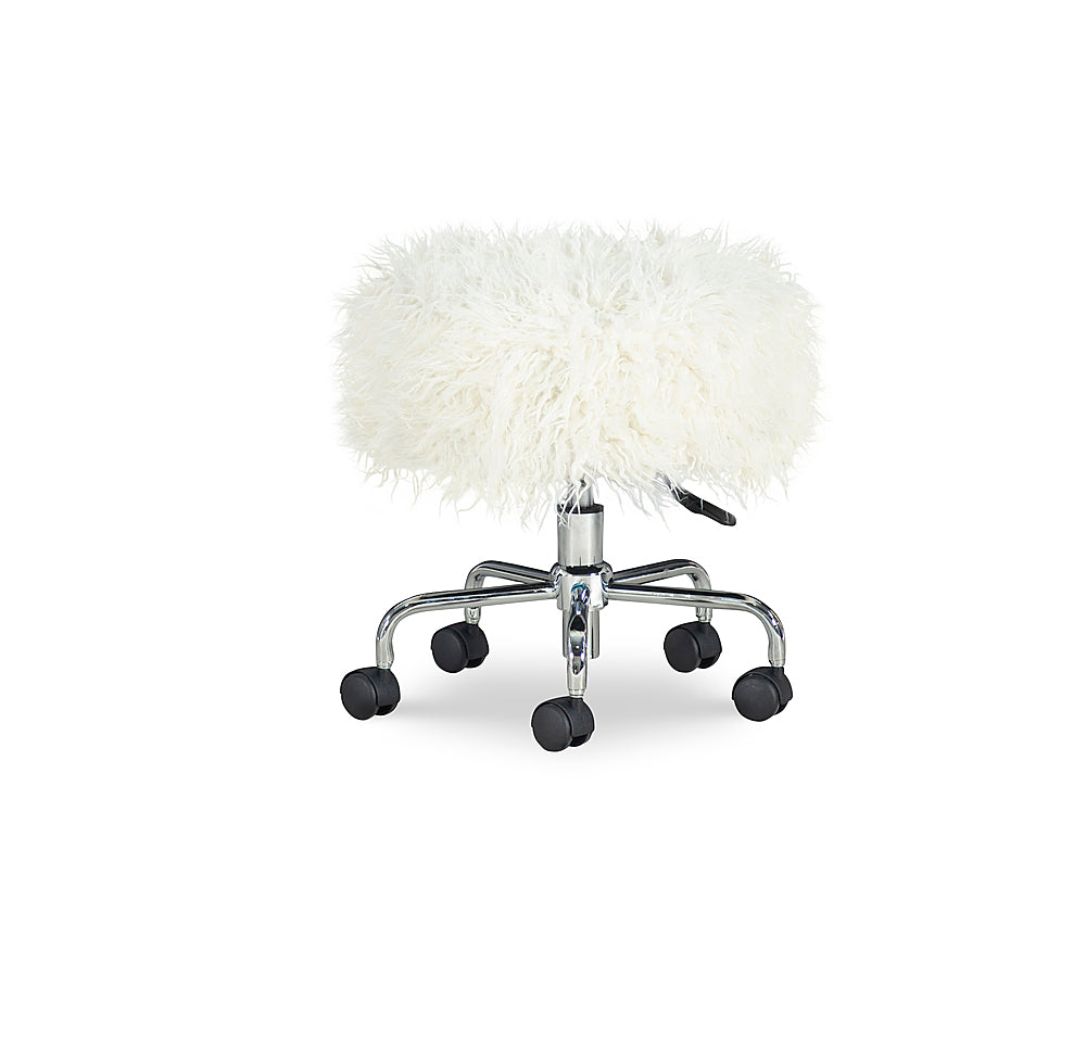Linon Home Décor - Britten Faux Fur Height-Adjustable Rolling Stool - White_1