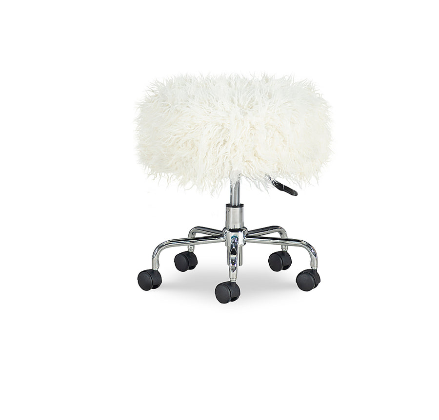 Linon Home Décor - Britten Faux Fur Height-Adjustable Rolling Stool - White_0