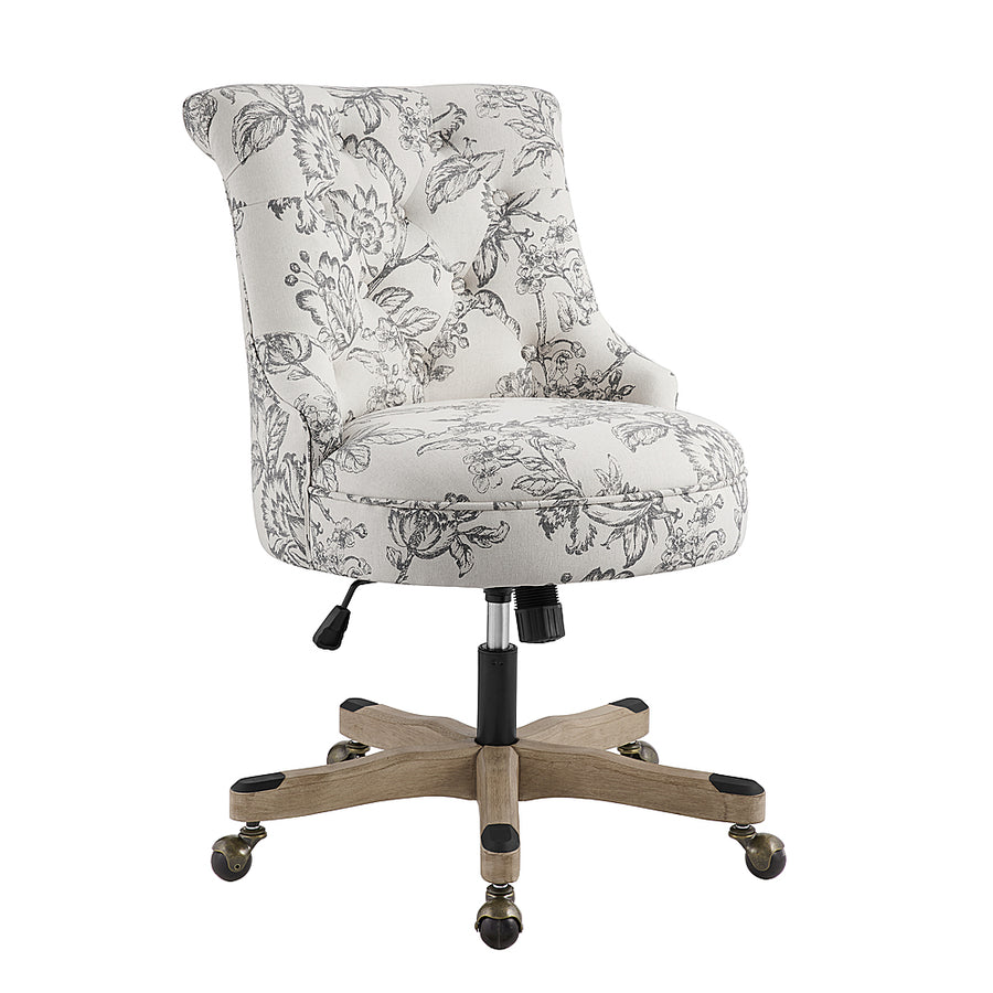 Linon Home Décor - Scotmar Plush Button-Tufted Adjustable Office Chair With Wood Base - Off-White Floral_0