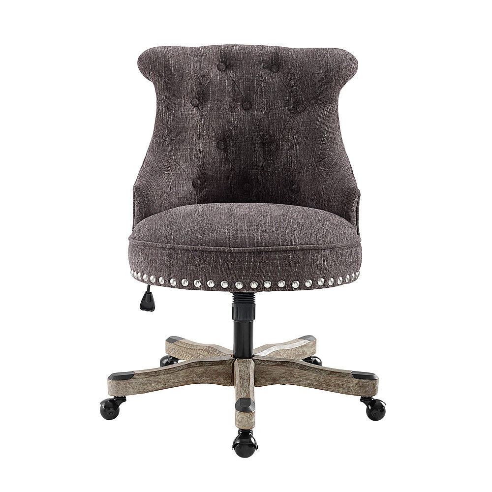 Linon Home Décor - Scotmar Plush Button-Tufted Adjustable Office Chair With Wood Base - Charcoal Gray_1