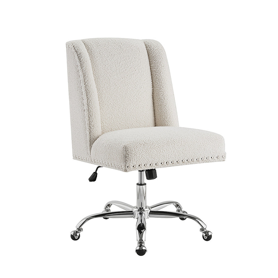 Linon Home Décor - Donora Faux Sherpa Adjustable Office Chair With Chrome Base - Off-White_0