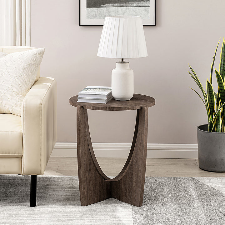 Walker Edison - Contemporary Arch-Base Round Side Table - Cerused Ash_10