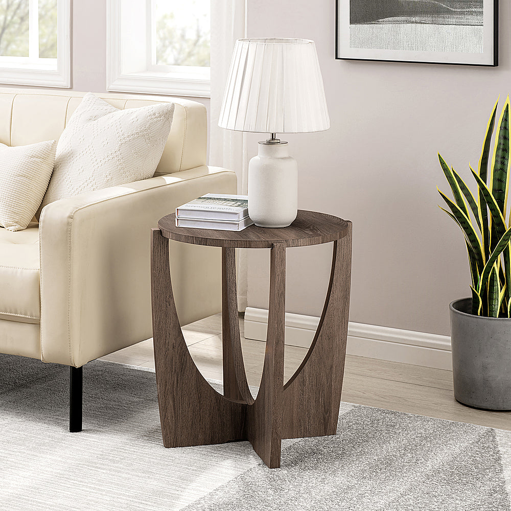 Walker Edison - Contemporary Arch-Base Round Side Table - Cerused Ash_9
