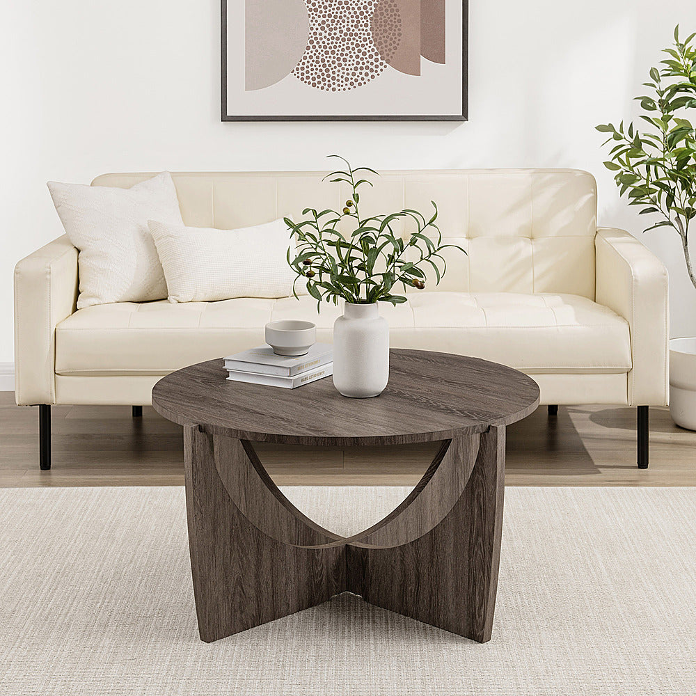 Walker Edison - Contemporary Arch-Base Round Coffee Table - Cerused Ash_9