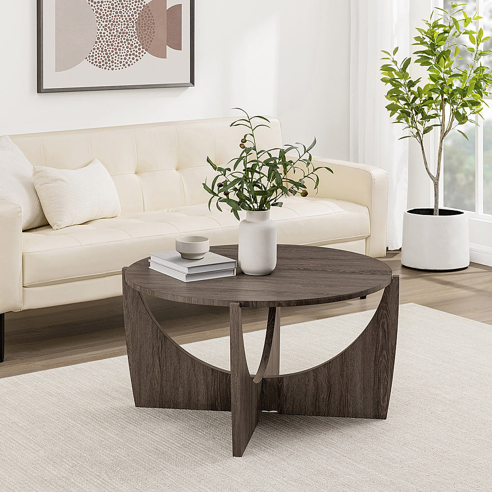 Walker Edison - Contemporary Arch-Base Round Coffee Table - Cerused Ash_10