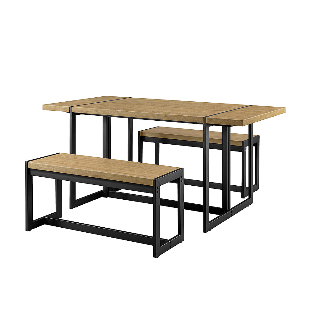 Walker Edison - Industrial Dining Set with 2 Benches - Coastal Oak_1