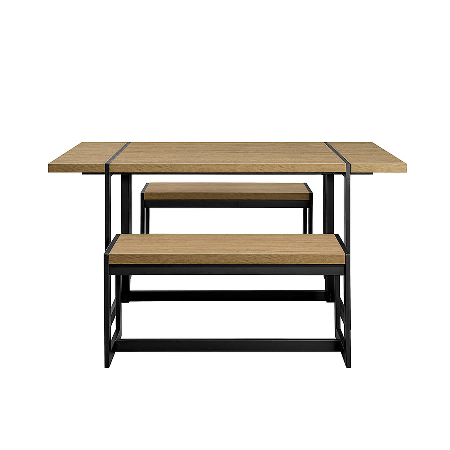 Walker Edison - Industrial Dining Set with 2 Benches - Coastal Oak_0