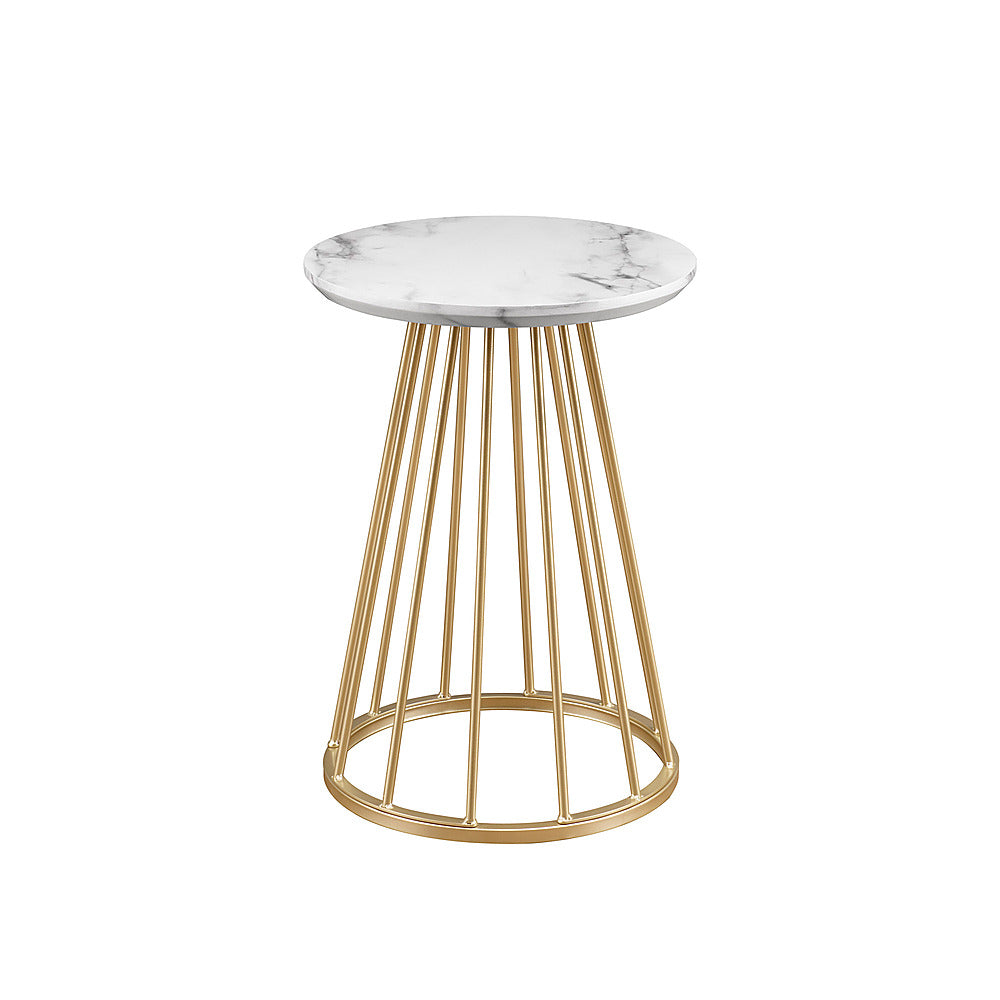 Walker Edison - Modern Round Cage-Leg Side Table - Faux White Marble_1