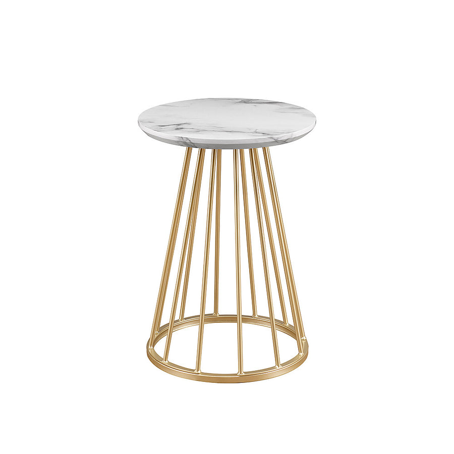 Walker Edison - Modern Round Cage-Leg Side Table - Faux White Marble_0
