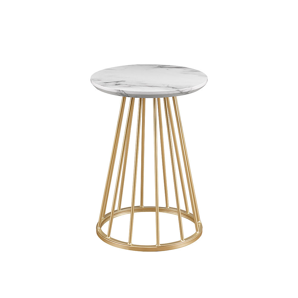 Walker Edison - Modern Round Cage-Leg Side Table - Faux White Marble_0