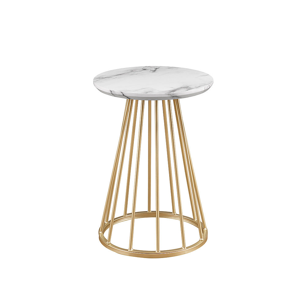 Walker Edison - Modern Round Cage-Leg Side Table - Faux White Marble_5