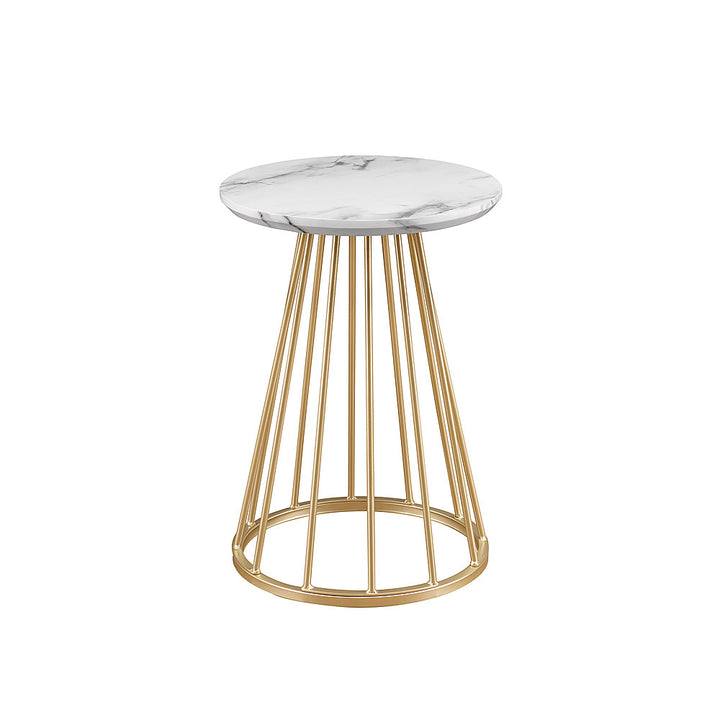Walker Edison - Modern Round Cage-Leg Side Table - Faux White Marble_5