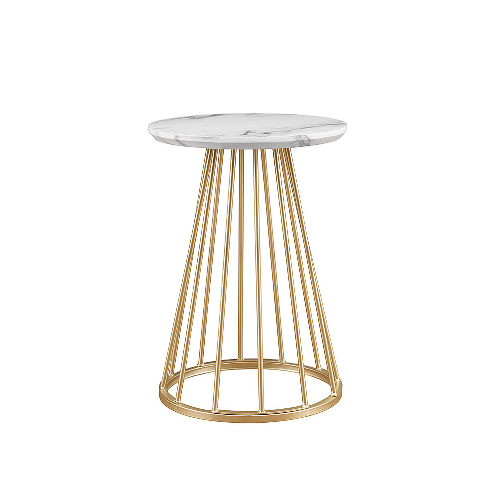 Walker Edison - Modern Round Cage-Leg Side Table - Faux White Marble_7
