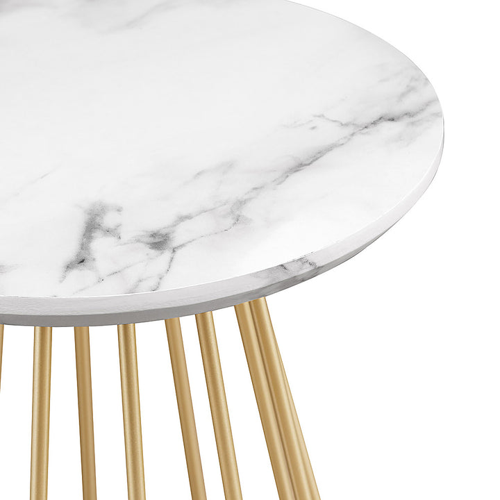 Walker Edison - Modern Round Cage-Leg Side Table - Faux White Marble_6