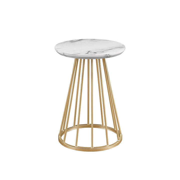 Walker Edison - Modern Round Cage-Leg Side Table - Faux White Marble_2