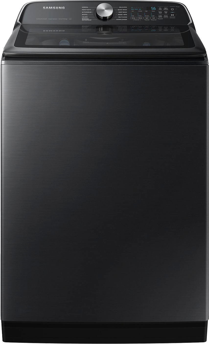 Samsung - 5.4 cu. ft. High-Efficiency Smart Top Load Washer with ActiveWave Agitator and Super Speed Wash - Brushed Black_0