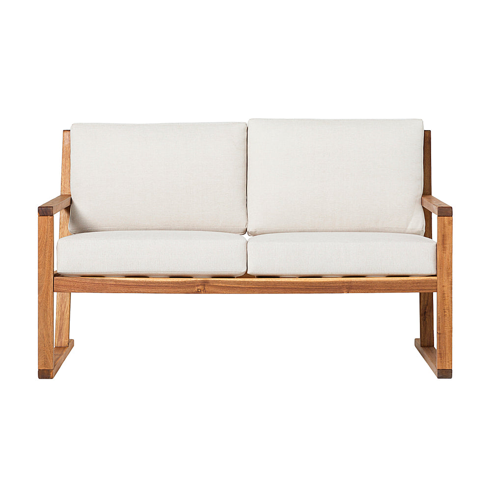 Walker Edison - Modern Solid Wood Slatted Outdoor Loveseat - Natural_0