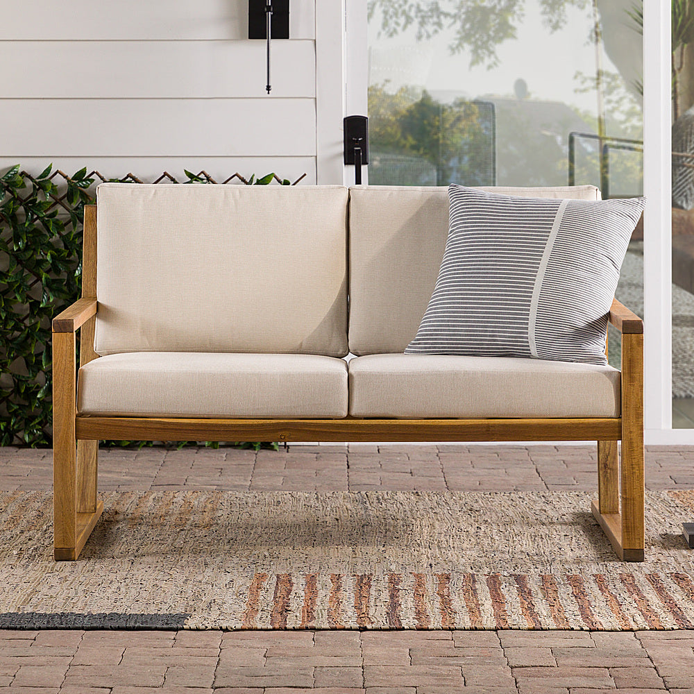 Walker Edison - Modern Solid Wood Slatted Outdoor Loveseat - Natural_9