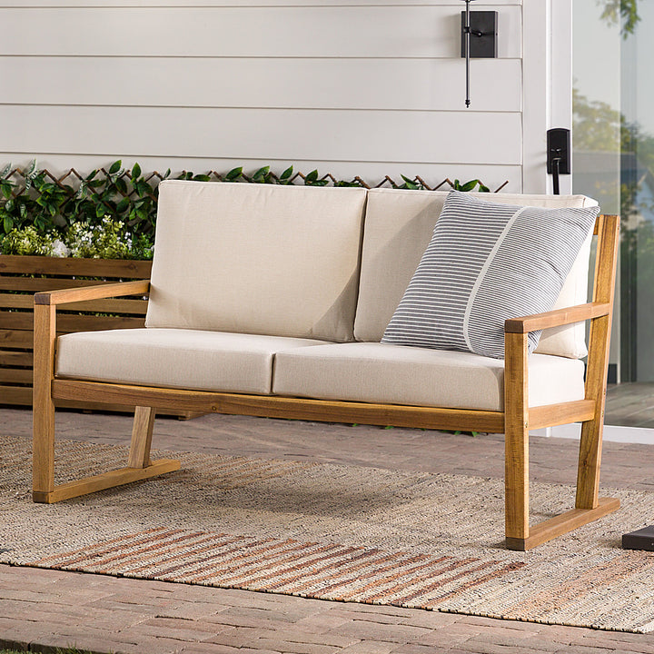 Walker Edison - Modern Solid Wood Slatted Outdoor Loveseat - Natural_8