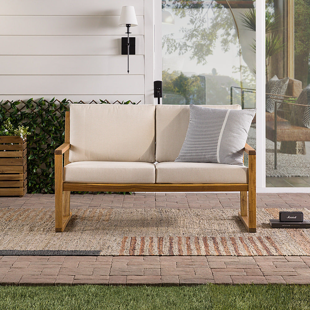 Walker Edison - Modern Solid Wood Slatted Outdoor Loveseat - Natural_4