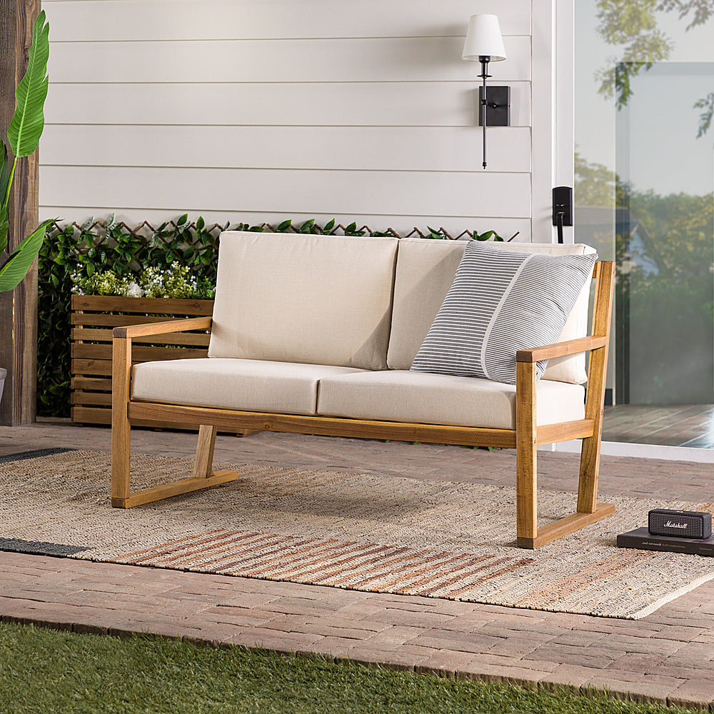 Walker Edison - Modern Solid Wood Slatted Outdoor Loveseat - Natural_5