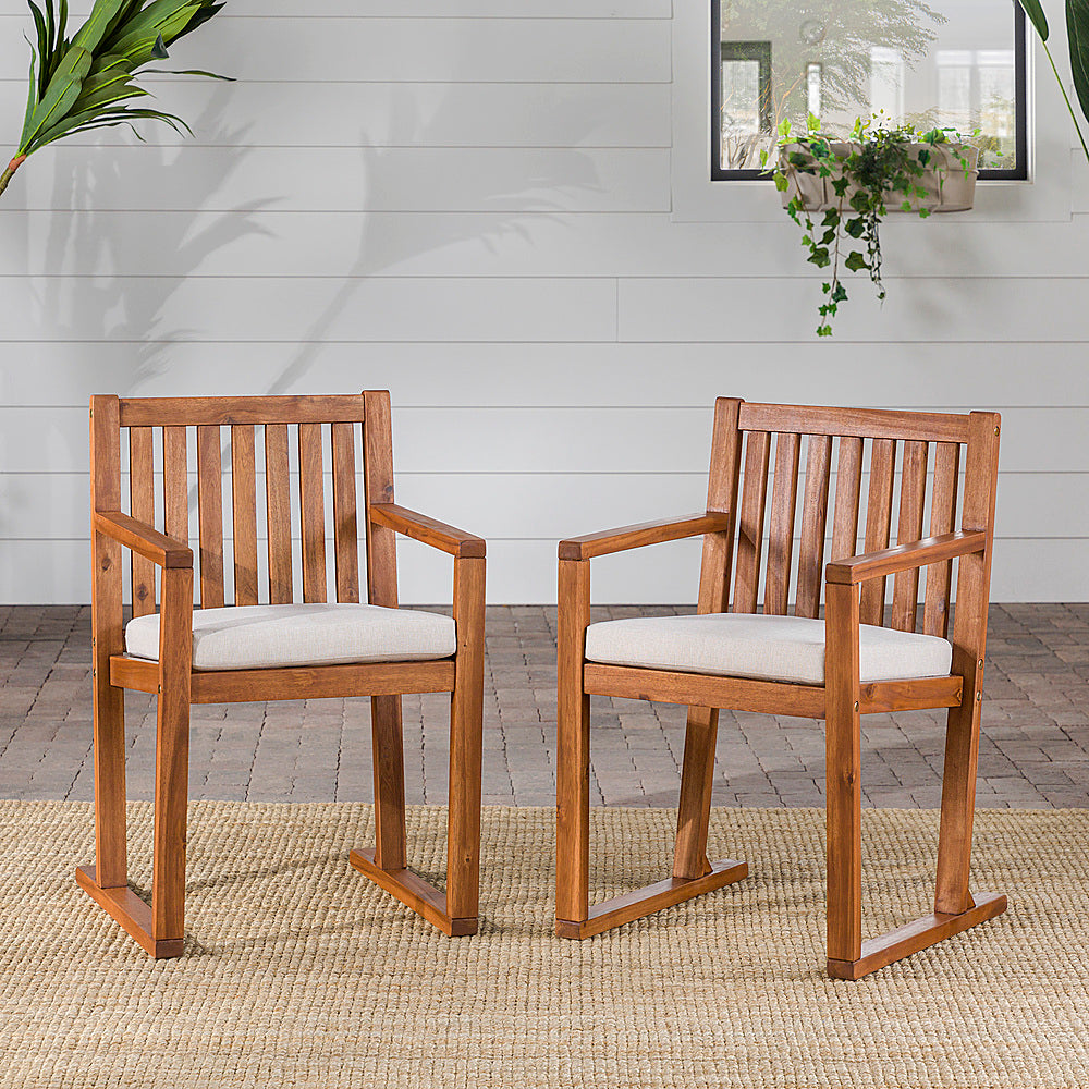 Walker Edison - Modern Solid Wood 2-Piece Slatted Outdoor Dining Chair Set - Brown_6
