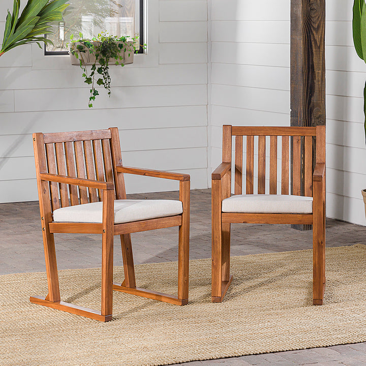 Walker Edison - Modern Solid Wood 2-Piece Slatted Outdoor Dining Chair Set - Brown_7