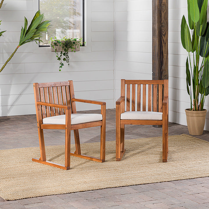Walker Edison - Modern Solid Wood 2-Piece Slatted Outdoor Dining Chair Set - Brown_4