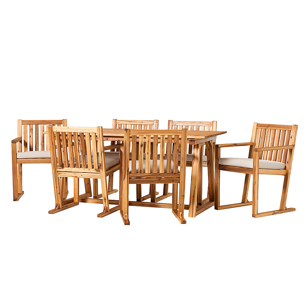 Walker Edison - Modern 7-Piece Acacia Wood Outdoor Dining Set - Natural_1