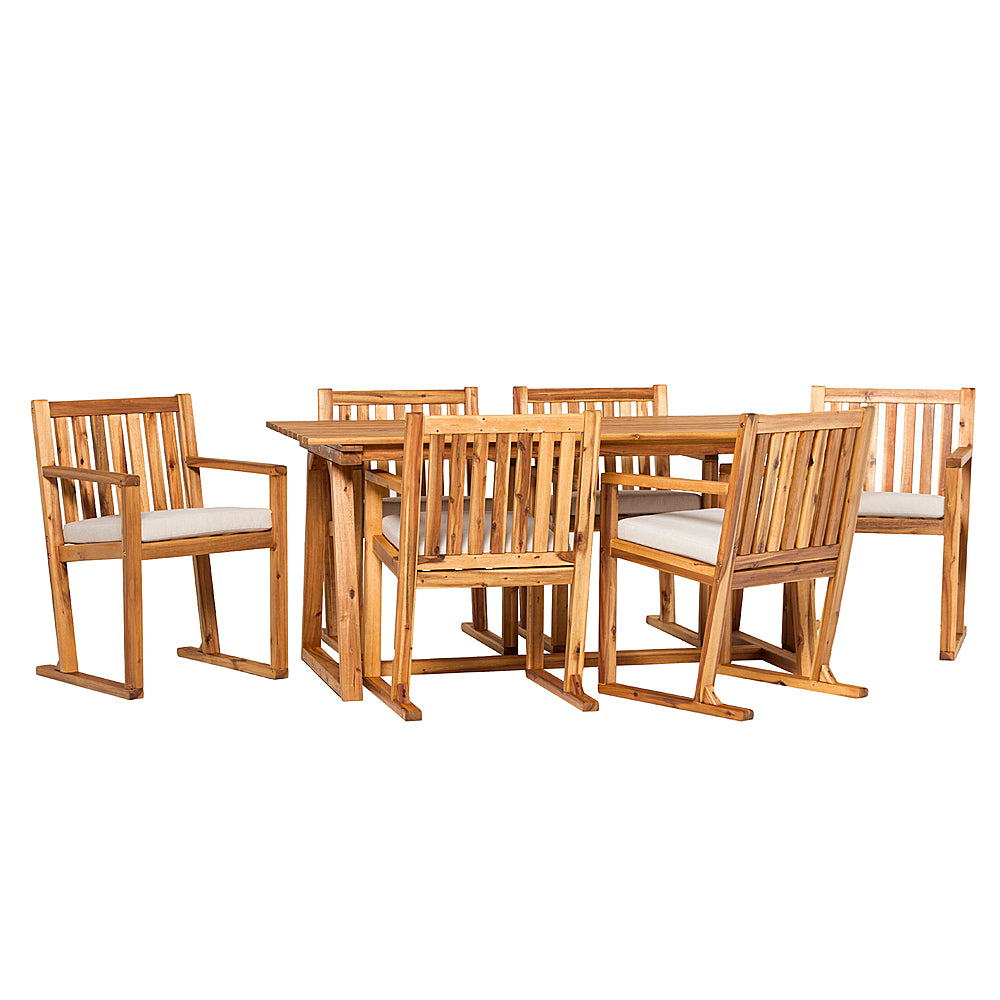 Walker Edison - Modern 7-Piece Acacia Wood Outdoor Dining Set - Natural_2