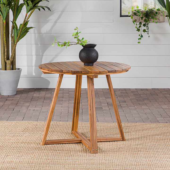 Walker Edison - Modern Solid Acacia Wood Round Outdoor Dining Table - Natural_8