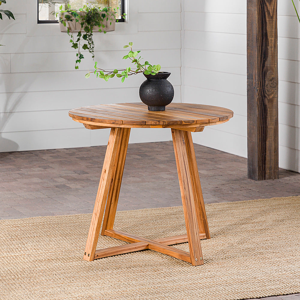 Walker Edison - Modern Solid Acacia Wood Round Outdoor Dining Table - Natural_9