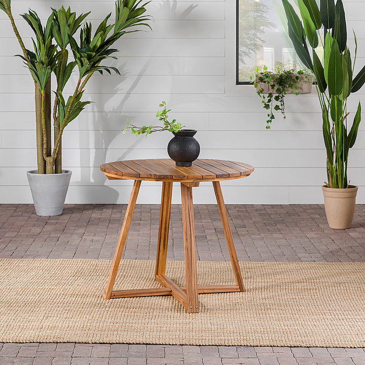 Walker Edison - Modern Solid Acacia Wood Round Outdoor Dining Table - Natural_4