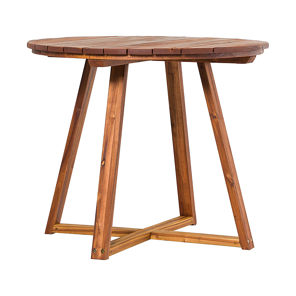 Walker Edison - Modern Solid Acacia Wood Round Outdoor Dining Table - Brown_1