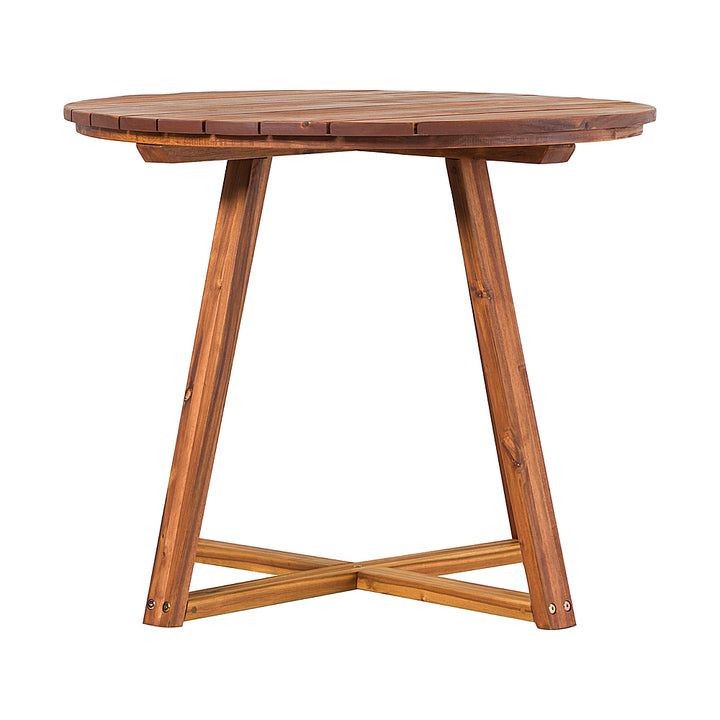 Walker Edison - Modern Solid Acacia Wood Round Outdoor Dining Table - Brown_6