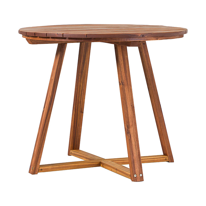 Walker Edison - Modern Solid Acacia Wood Round Outdoor Dining Table - Brown_2