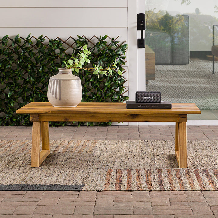 Walker Edison - Modern Solid Acacia Wood Slatted Outdoor Coffee Table - Natural_8