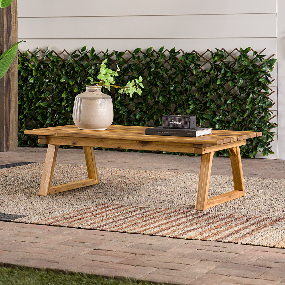 Walker Edison - Modern Solid Acacia Wood Slatted Outdoor Coffee Table - Natural_9