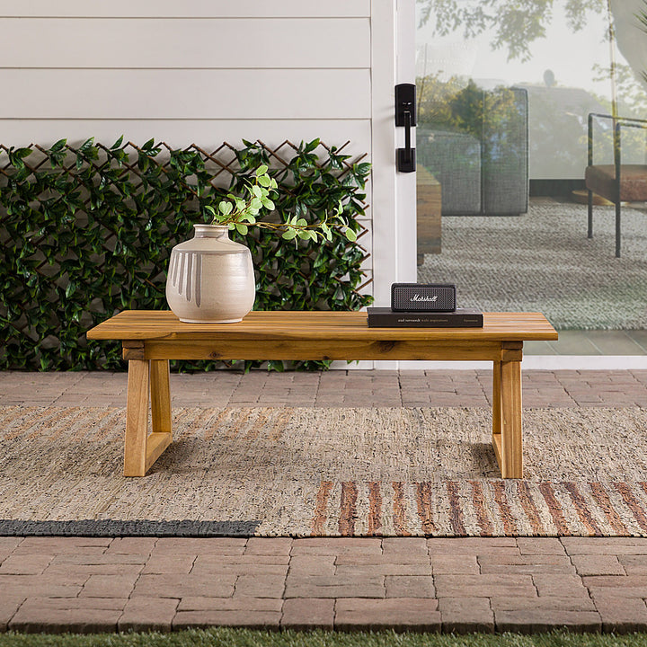 Walker Edison - Modern Solid Acacia Wood Slatted Outdoor Coffee Table - Natural_4