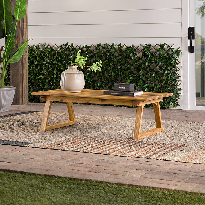 Walker Edison - Modern Solid Acacia Wood Slatted Outdoor Coffee Table - Natural_5