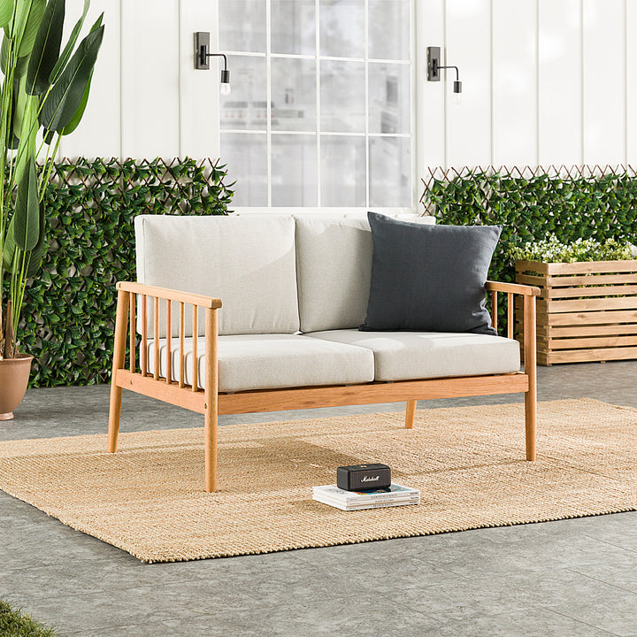Walker Edison - Modern Solid Wood Spindle-Style Outdoor Loveseat - Natural_4