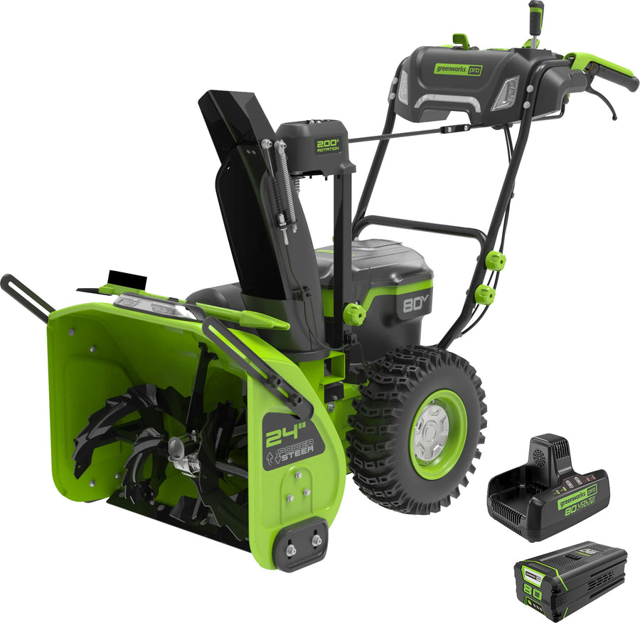 Greenworks - 24 in. Pro 80-Volt Cordless Brushless Two Stage Snow Blower (2 x 4.0 AH Batteries and Charger Included) - Direct Import - Green_0