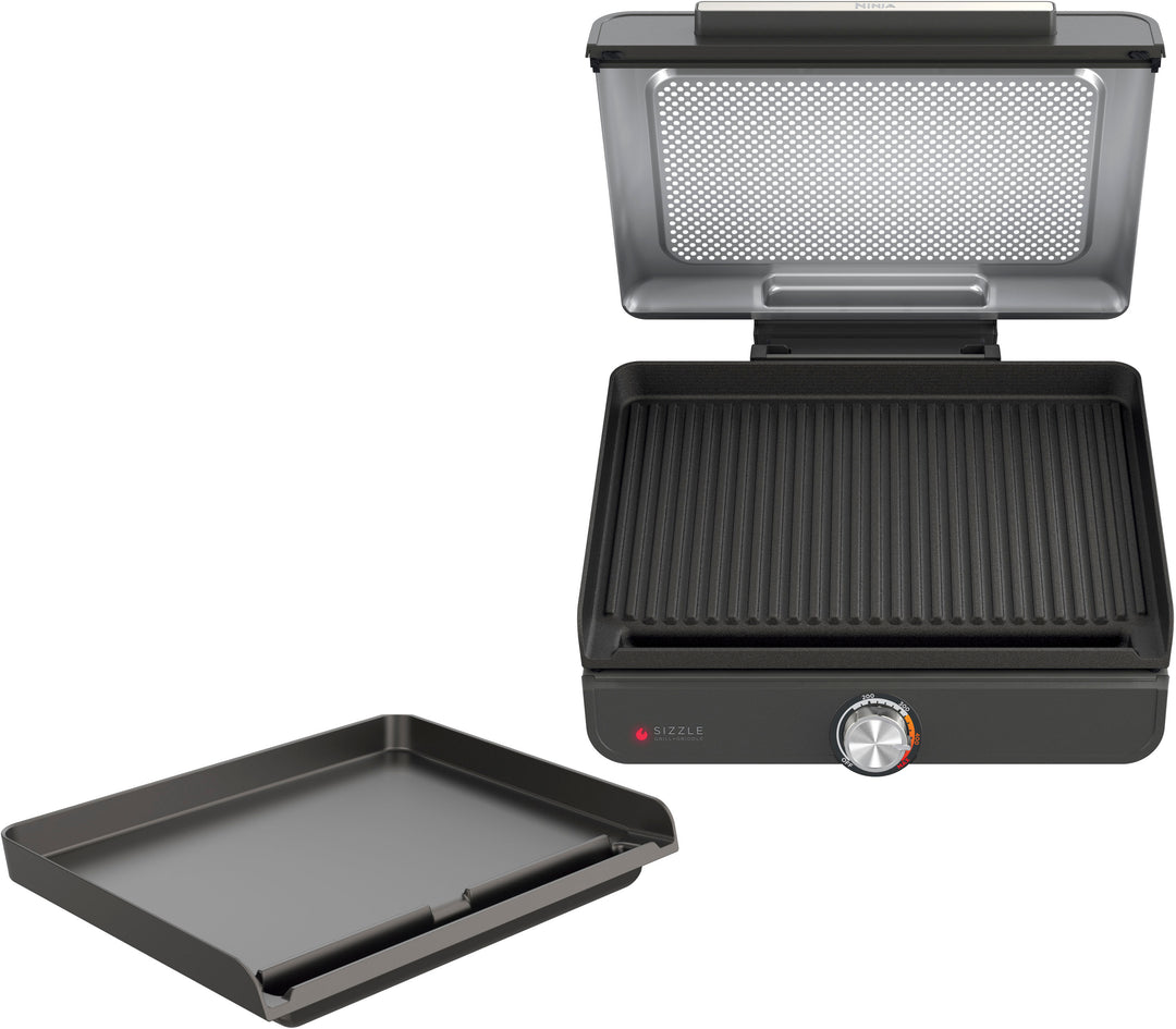 Ninja - Sizzle Smokeless Countertop Indoor Grill & Griddle with Interchangeable Grill and Griddle Plates - Gray/Silver_2