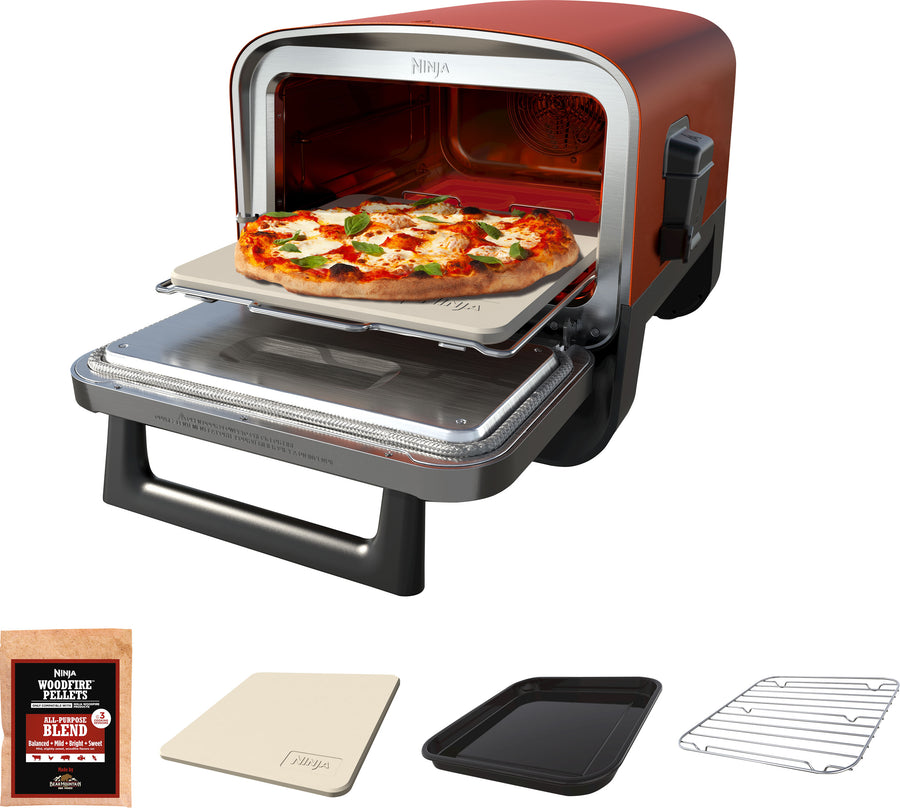 Ninja - Woodfire 8-in-1 Outdoor Oven, 700°F High Heat Roaster, Pizza Oven, BBQ Smoker with Woodfire Technology - Terracotta Red_0