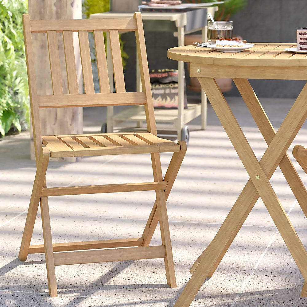 Flash Furniture - Martindale Indoor/Outdoor Acacia Wood Folding Table and 2 Chair Bistro Set in - Natural_8