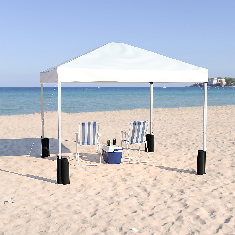 Flash Furniture - Harris 10'x10' White Pop Up Straight Leg Canopy Tent With Sandbags and Wheeled Case - White_7