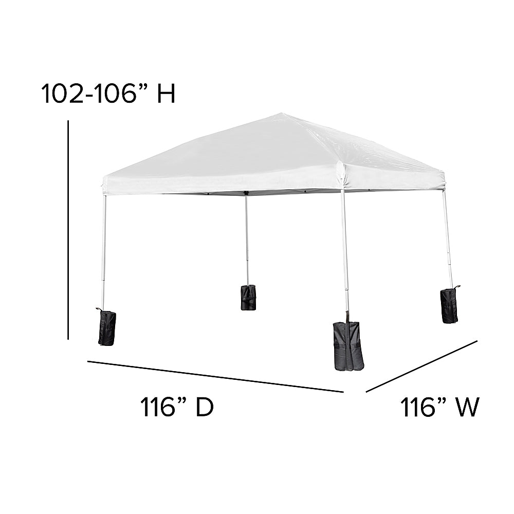 Flash Furniture - Harris 10'x10' White Pop Up Straight Leg Canopy Tent With Sandbags and Wheeled Case - White_5