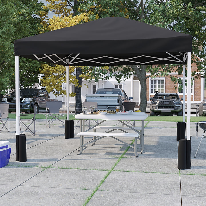 Flash Furniture - Harris 10'x10' Black Pop Up Straight Leg Canopy Tent With Sandbags and Wheeled Case - Black_8