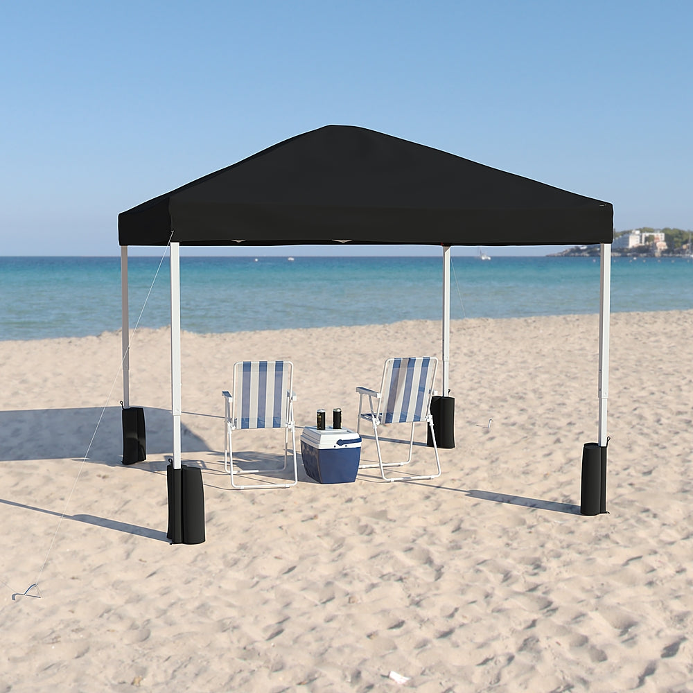 Flash Furniture - Harris 10'x10' Black Pop Up Straight Leg Canopy Tent With Sandbags and Wheeled Case - Black_6